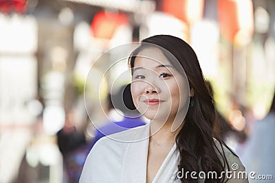 Portrait of Young Woman in Nanluoguxiang, Beijing Stock Photo