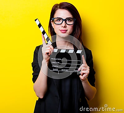 Portrait of the young woman with slapstick Stock Photo