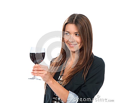 Portrait of young woman tasting sampling red wine alcohol drink Stock Photo