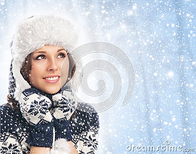 Portrait of a young woman in warm winter clothes Stock Photo