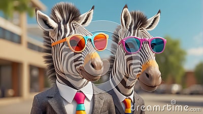 Portrait zebra glasses intelligent business suit funny head animal design cute mammal Stock Photo