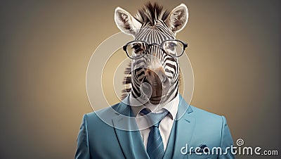 Portrait zebra glasses intelligent business suit fashion head animal design cute Stock Photo