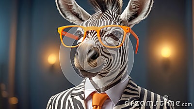 Portrait zebra glasses intelligent business humor funny head animal design cute mammal Stock Photo