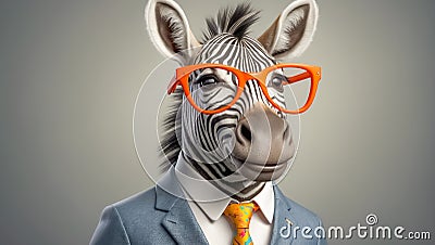 Portrait zebra glasses intelligent business suit fashion head animal design cute mammal Stock Photo