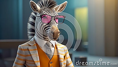 Portrait zebra glasses intelligent business suit looking intelligent colorful Stock Photo