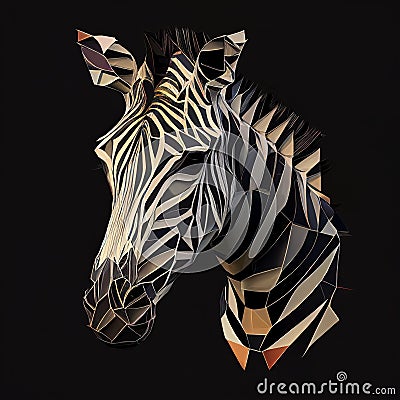 portrait zebra polygonal on dark background Generative AI Stock Photo