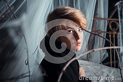 Portraite of a beatiful girl in enchanted forest Stock Photo