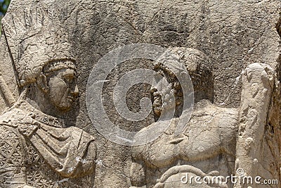Portraits of Antiochus and Herakles at Arsameia ancient city in Adiyaman, Turkey Editorial Stock Photo