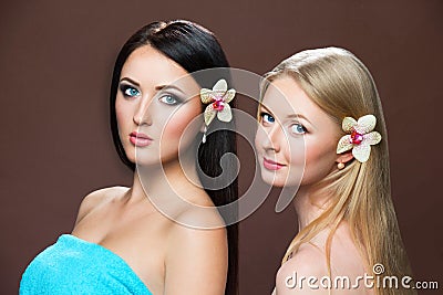 Portraits of beautiful white caucasian women Stock Photo