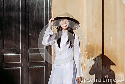 Portraits beautiful women in traditional Vietnam national costumes Stock Photo