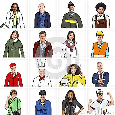 Portraits of DIverse People with Different Jobs Stock Photo