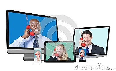 Portraits of Diverse People on Digital Devices Screen Stock Photo