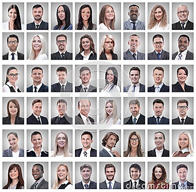 Portraits of a group of successful employees isolated on white Stock Photo