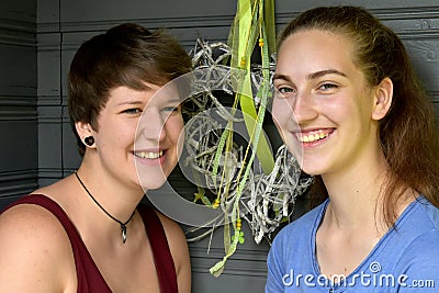 Portraits of happy teenage girlfriends Stock Photo
