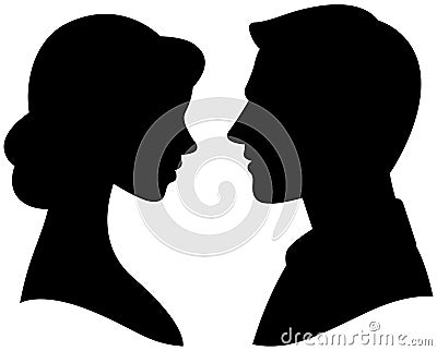 Portraits man and woman in profile Vector Illustration