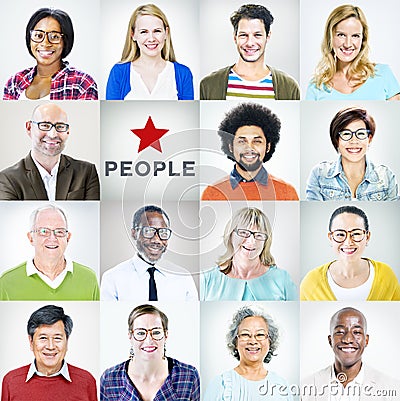 Portraits of Multiethnic Diverse Colorful People Stock Photo
