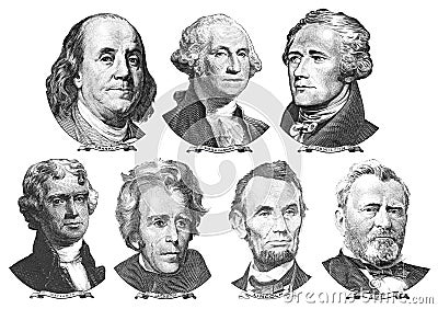 Portraits of presidents and politicians from dollars Stock Photo