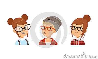 Portraits of Teenagers Set, Biy and Girls Avatars for Social Network Cartoon Vector Illustration Vector Illustration