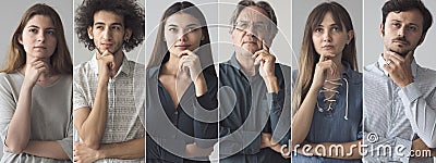 Portraits of thinking people collage Stock Photo