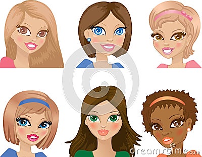 Portraits of young girls Vector Illustration