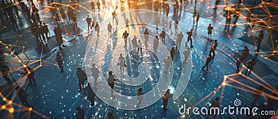 Portray the interconnectedness of communities sharing a collective consciousness through a mesmerizing long shot Use innovative Stock Photo