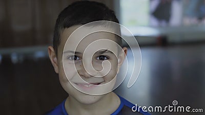 Porträt des netten hübschen männlichen Kindes, das Kamera betrachtet stock video footage Porträt des netten hübschen männlichen Kindes, das Kamera betrachtet stock video footage