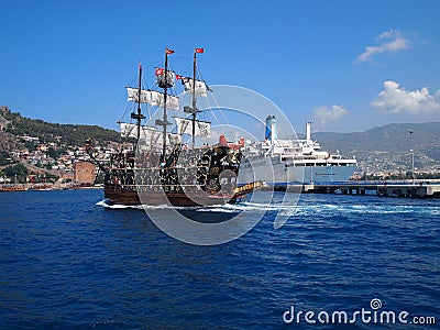 Ports Alanya and Antalya, sea ships for a cruise and travel Editorial Stock Photo