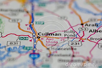 04-26-2021 Portsmouth, Hampshire, UK, Cullman Alabama USA shown on a road map or geography map Editorial Stock Photo