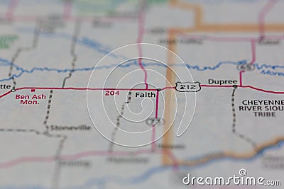 26-28-2021 Portsmouth, Hampshire, UK, Faith South Dakota USA shown on a Geography map or Road map Stock Photo