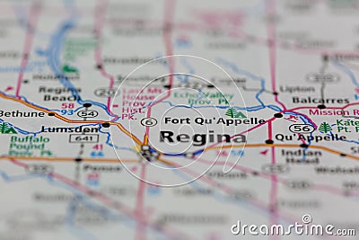 08-16-2021 Portsmouth, Hampshire, UK, Fort Qu'Appelle Saskatchewan Canada Shown on a road map or Geography map Editorial Stock Photo
