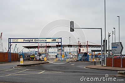 The international freight entrance or lorry entrance at Portsmouth Continental ferry port Editorial Stock Photo