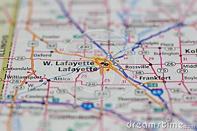 04-26-2021 Portsmouth, Hampshire, UK Lafayette Louisiana USA and surrounding areas Shown on a road map or Geography map Editorial Stock Photo