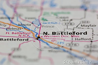 08-16-2021 Portsmouth, Hampshire, UK, North Battleford Saskatchewan Canada Shown on a road map or Geography map Editorial Stock Photo