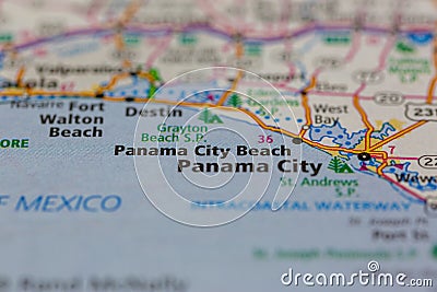04-30-2021 Portsmouth, Hampshire, UK, Panama City Beach Florida USA Shown on a geography map or road map Editorial Stock Photo
