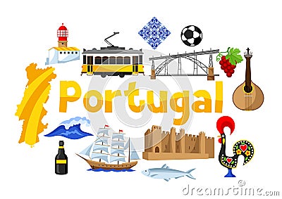 Portugal background design. Portuguese national traditional symbols and objects Vector Illustration