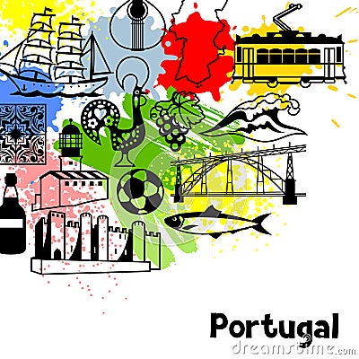 Portugal background design. Portuguese national traditional symbols and objects Vector Illustration