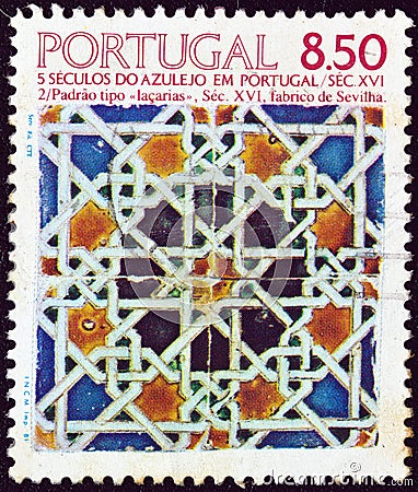 PORTUGAL - CIRCA 1981: A stamp printed in Portugal shows Arms of Jaime, Duke of Braganca Seville, 1510, circa 1981. Editorial Stock Photo