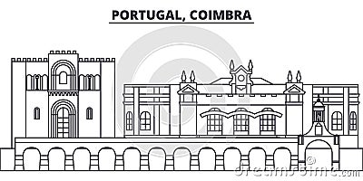 Portugal, Coimbra line skyline vector illustration. Portugal, Coimbra linear cityscape with famous landmarks, city Vector Illustration