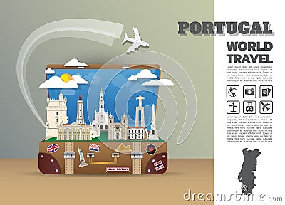 Portugal Dubai Landmark Global Travel And Journey Infographic lu Vector Illustration