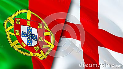 Portugal and England flags. 3D Waving flag design. Portugal England flag, picture, wallpaper. Portugal vs England image,3D Stock Photo