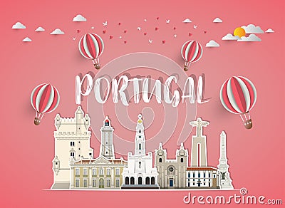 portugal Landmark Global Travel And Journey paper background. Vector Design Template.used for your advertisement, book, banner, t Stock Photo