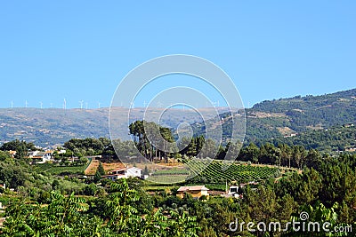 Portugal landscape with wind turbines Stock Photo
