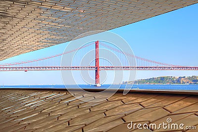 Lisbon, Landmark suspension 25 of April bridge Stock Photo