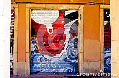 Portugal, Lisbon Street, amazing graffiti, street art. Editorial Stock Photo