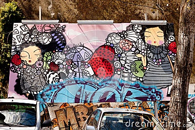 Portugal, Lisbon Street, amazing graffiti, street art. Editorial Stock Photo