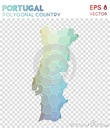 Portugal polygonal map, mosaic style country. Vector Illustration