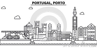 Portugal, Porto architecture line skyline illustration. Linear vector cityscape with famous landmarks, city sights Vector Illustration