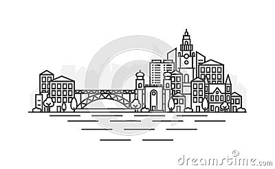 Portugal, Porto architecture line skyline illustration. Linear vector cityscape with famous landmarks, city sights Vector Illustration