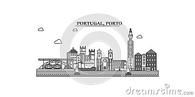 Portugal, Porto city skyline isolated vector illustration, icons Vector Illustration