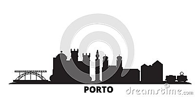 Portugal, Porto city skyline isolated vector illustration. Portugal, Porto travel black cityscape Vector Illustration